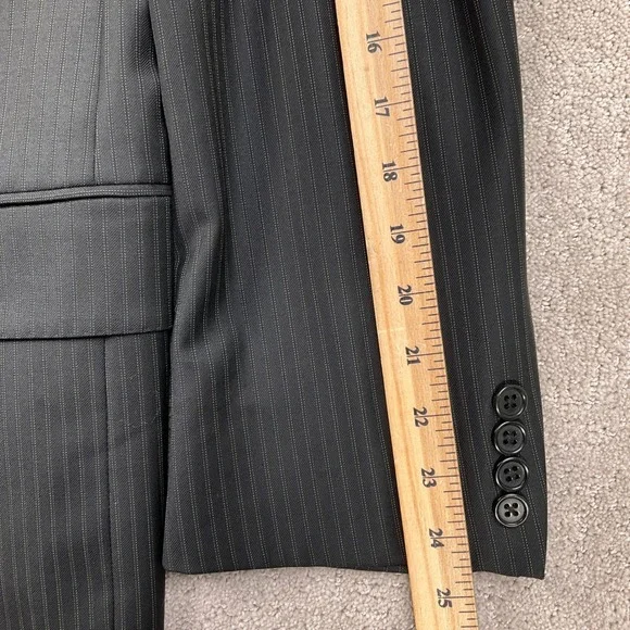 Jos A Bank Signature Gold Suit Mens 38R 32W 32L Black Pinstripe Gordon Wool Flaw - Picture 6 of 16